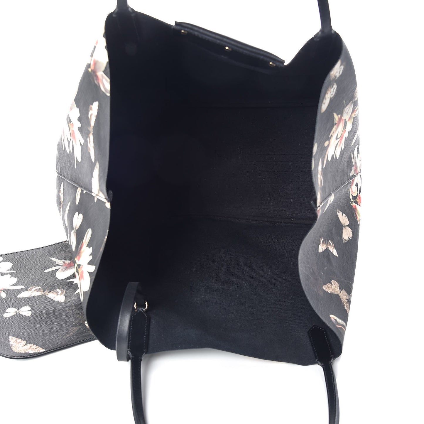 Textured Coated Canvas Magnolia and Moth Print Large Antigona Tote