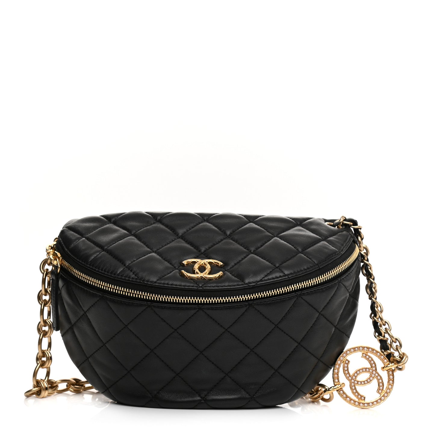 Lambskin Pearl Quilted CC Belt Bag Black