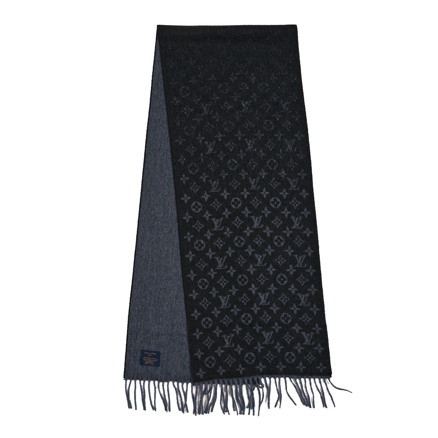 Louis Vuitton Cashmere Wool Monogram Gradient Scarf Black 2 of 3