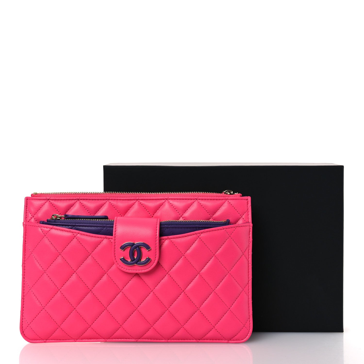 Chanel Lambskin Quilted Sunset Boulevard Pouch Case Pink Purple