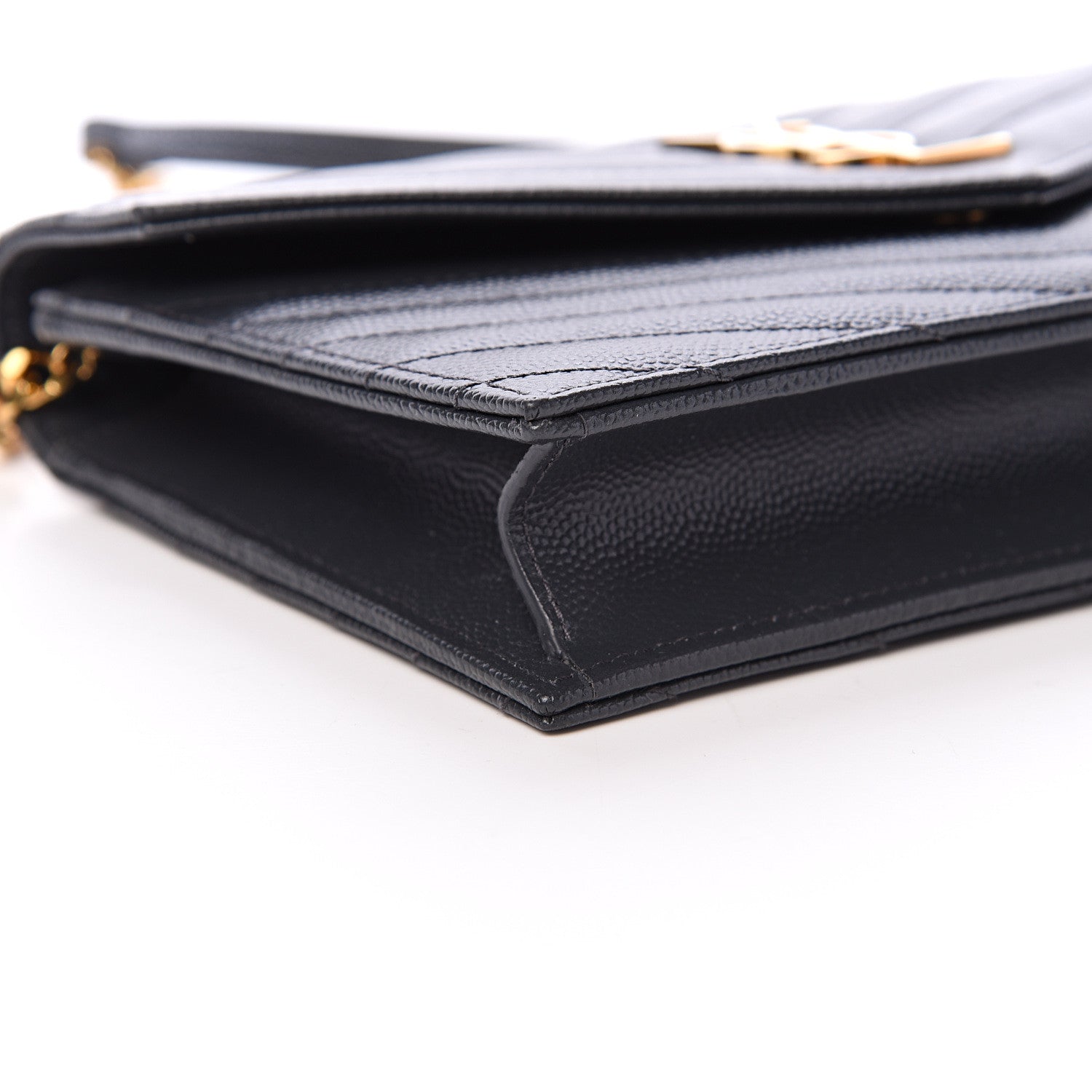 Saint Laurent Grain De Poudre Matelasse Chevron Monogram Envelope Chain Wallet Smog 8 of 10