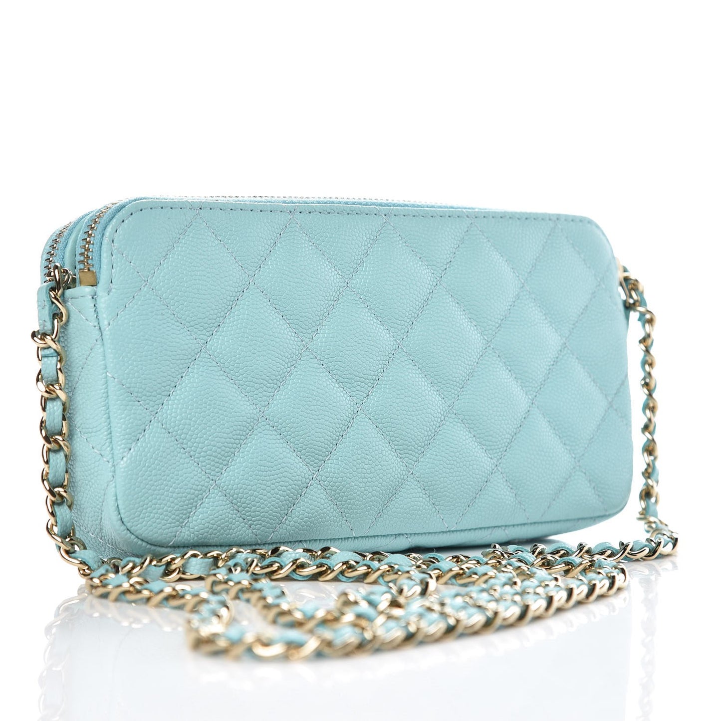 Caviar Quilted Small Clutch With Chain Light Blue