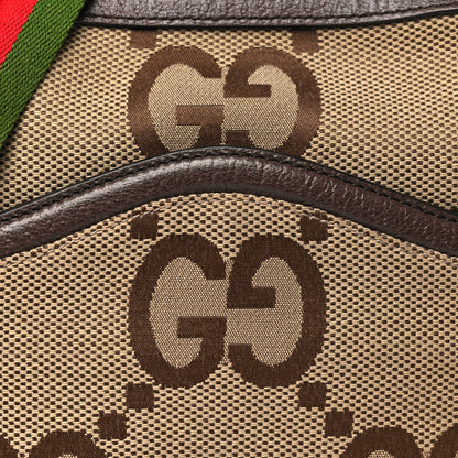 Gucci Monogram Jumbo GG Textured Dollar Calfskin Web Messenger Shoulder Bag Camel Ebony New Acero 7 of 11