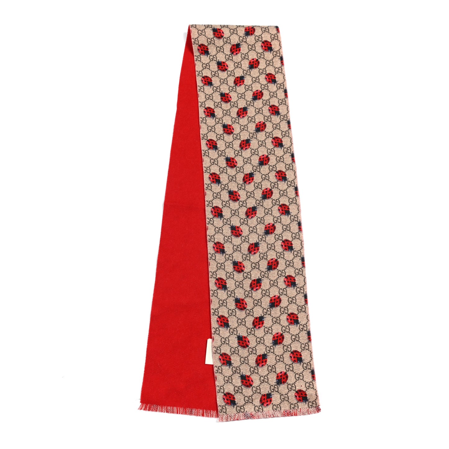 Wool Childrens GG Monogram Ladybug Scarf Red