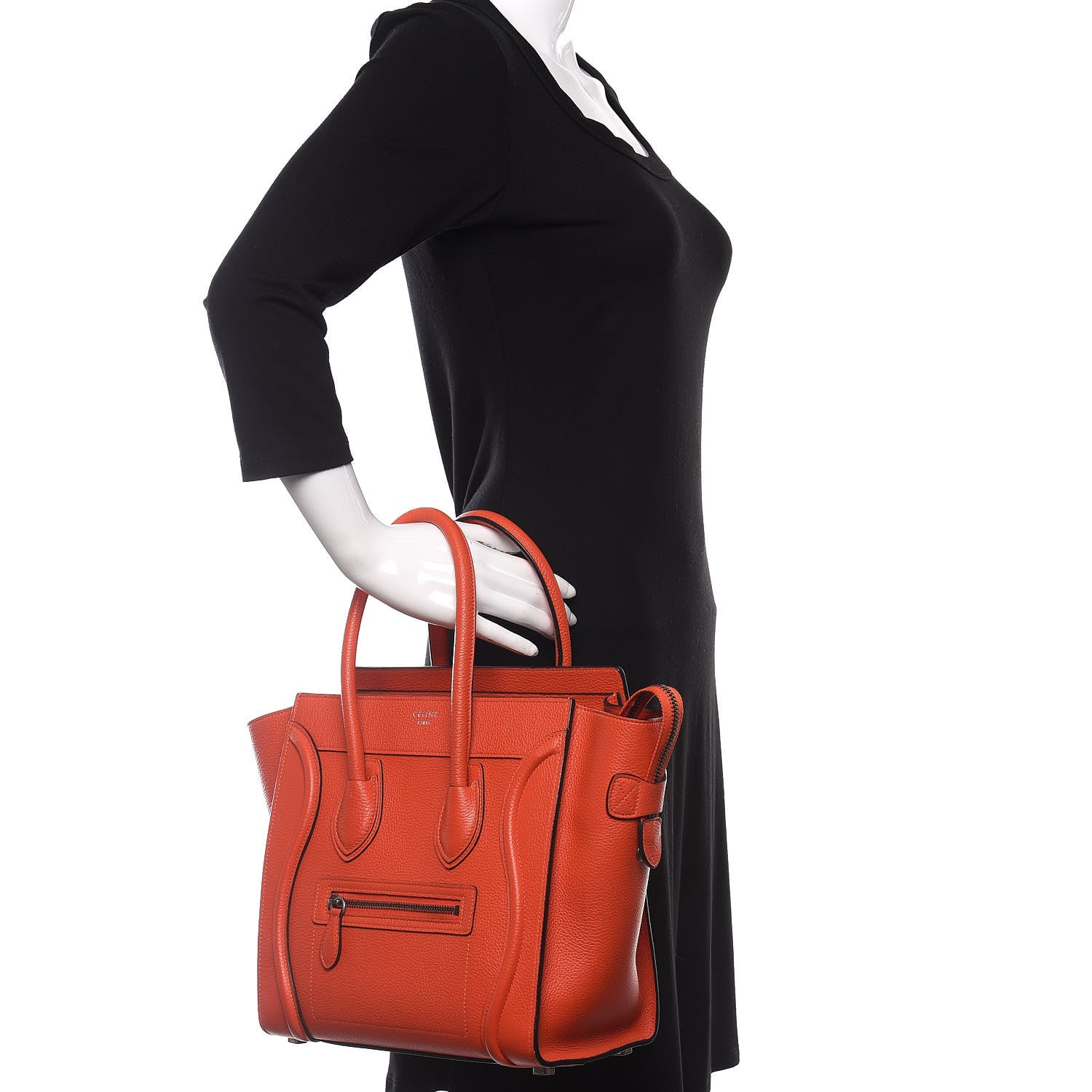 Celine Drummed Calfskin Micro Luggage Vermillion 2 of 12