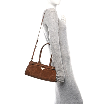 Prada Suede Triangle Medium Bonnie Shoulder Bag Cacao 2 of 9