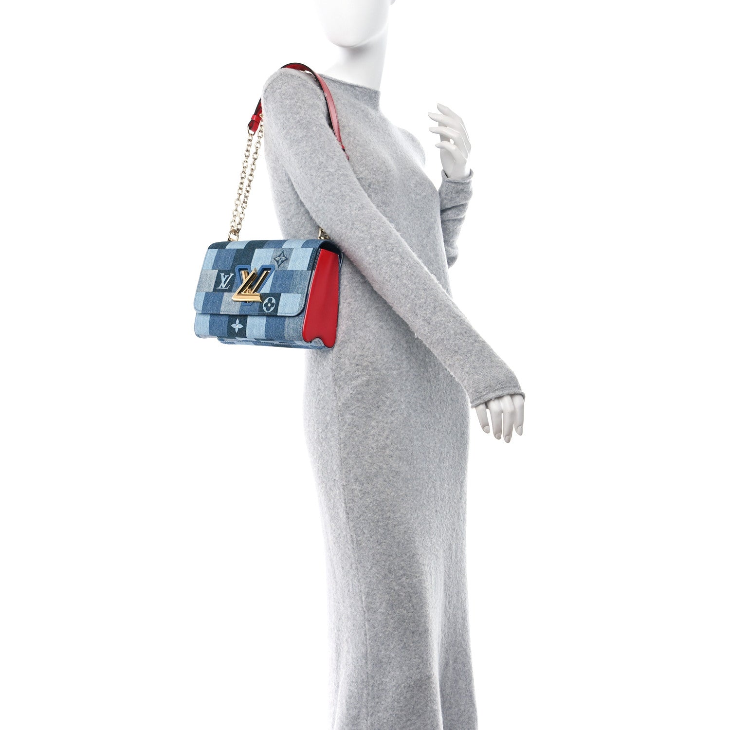 Louis Vuitton Denim Damier Monogram Twist Shoulder Bag MM Blue Rouge 2 of 10