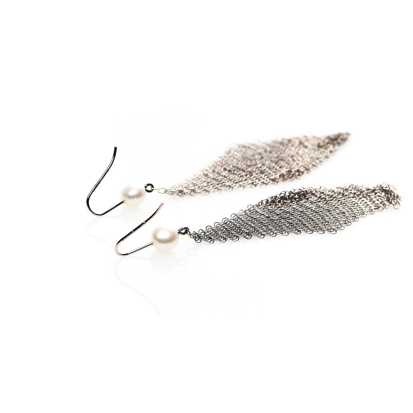 Sterling Silver Pearl Elsa Peretti Mesh Earrings