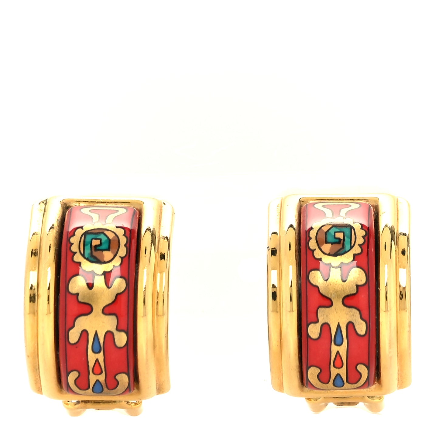 Gold Plated Printed Enamel Clip On Earrings