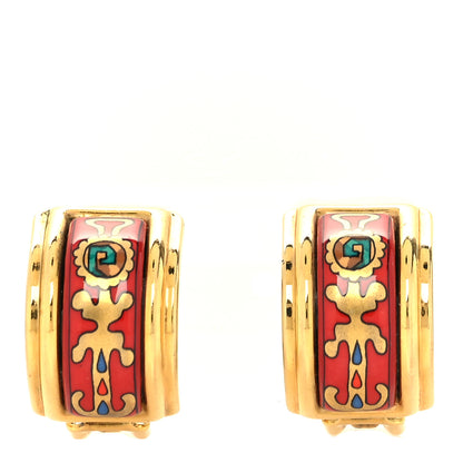 Hermes Gold Plated Printed Enamel Clip On Earrings 1 of 4