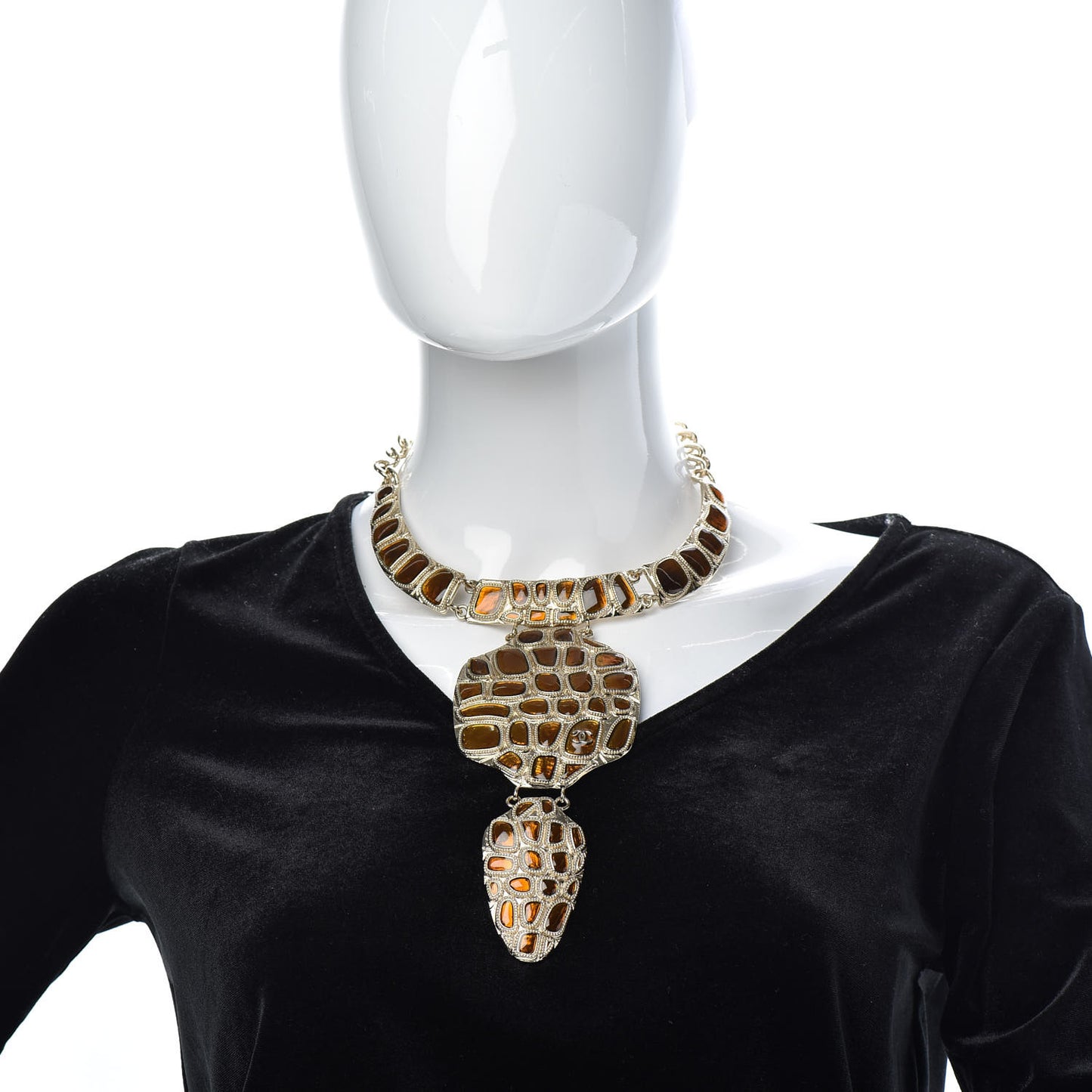 Resin Metal Along The Nile Large CC Pendant Necklace Gold Orange