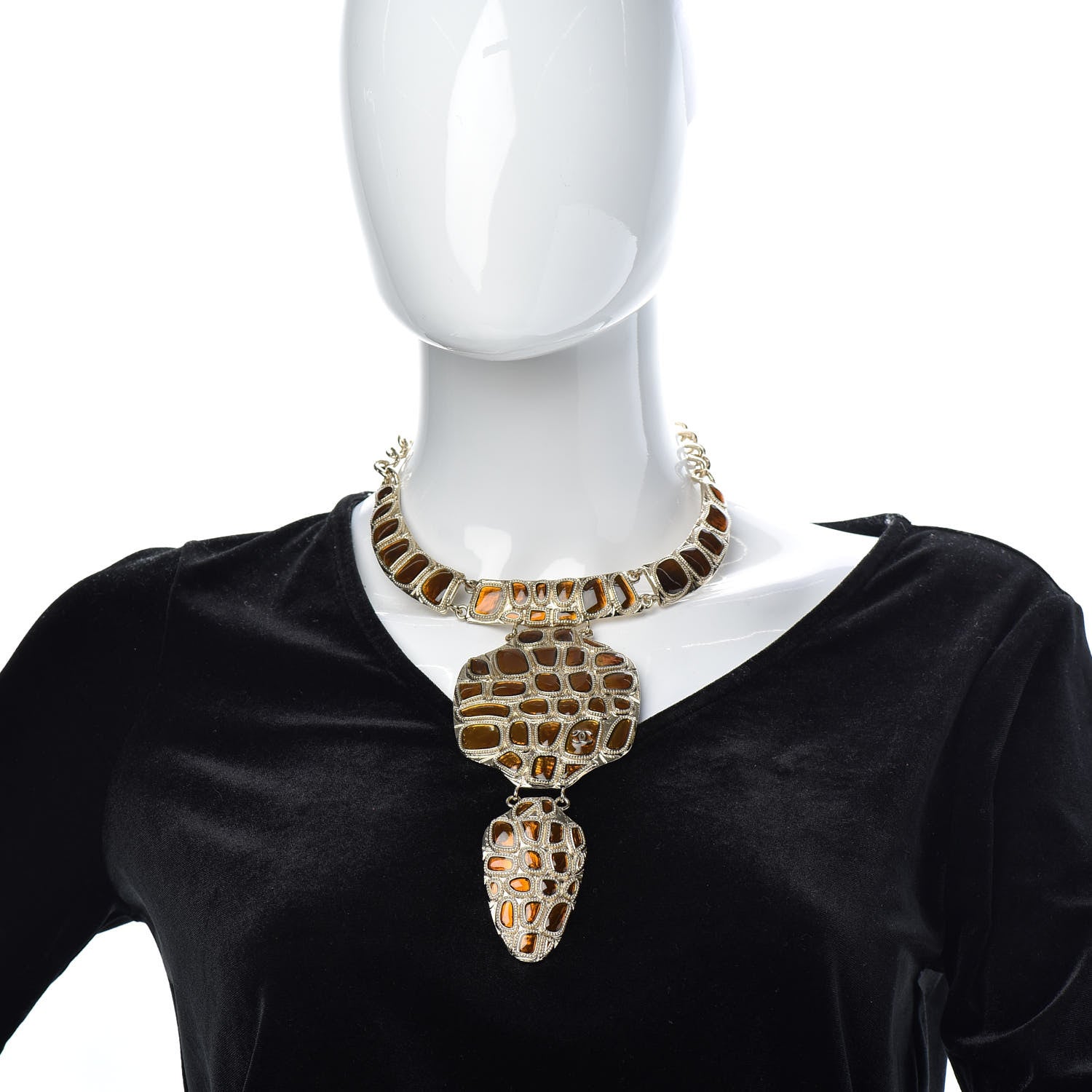 Chanel Resin Metal Along The Nile Large CC Pendant Necklace Gold Orange 2 of 5