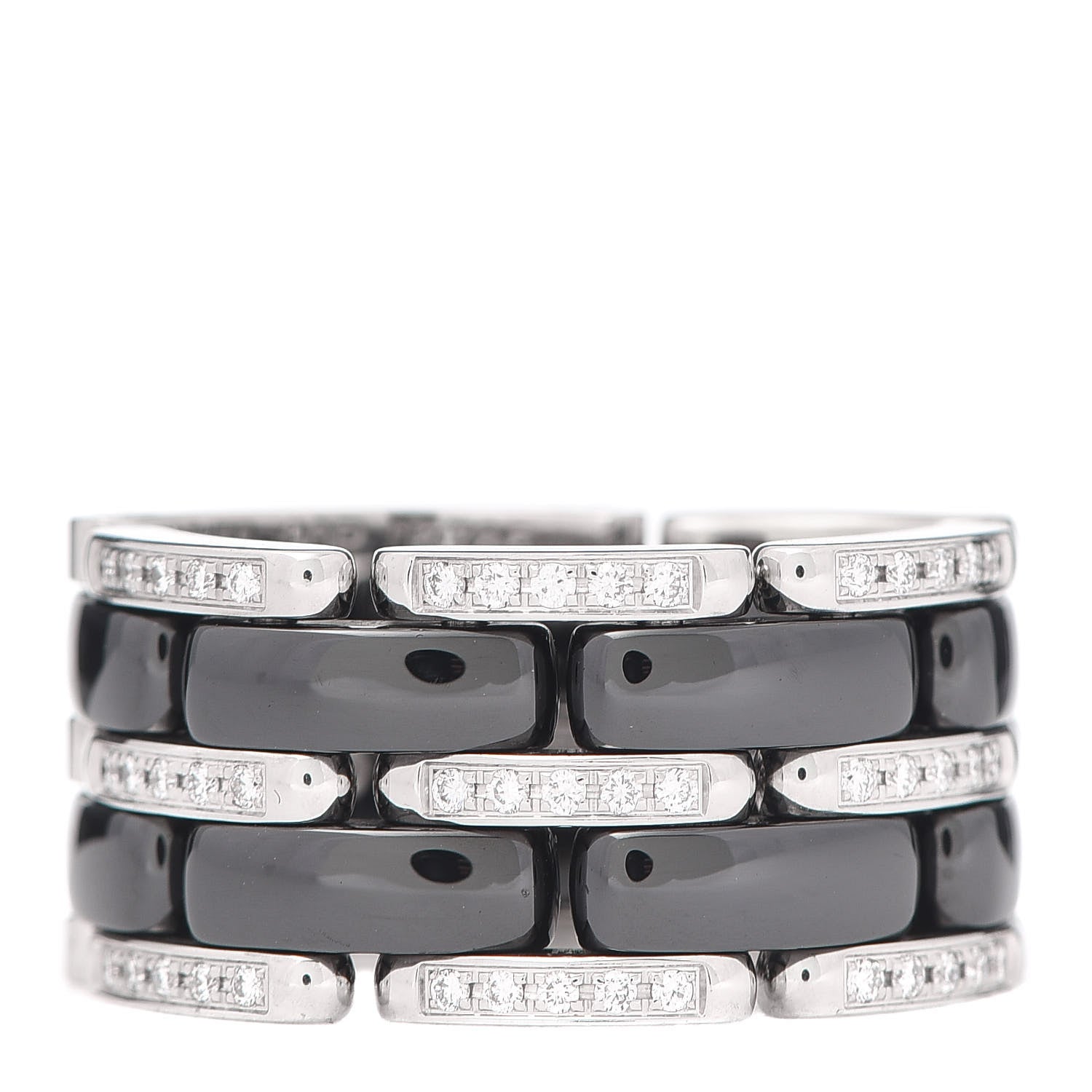Chanel 18K White Gold Black Ceramic Diamond Large Ultra Ring 51 5.75 1 of 6