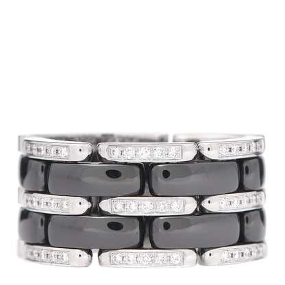 Chanel 18K White Gold Black Ceramic Diamond Large Ultra Ring 51 5.75 1 of 6