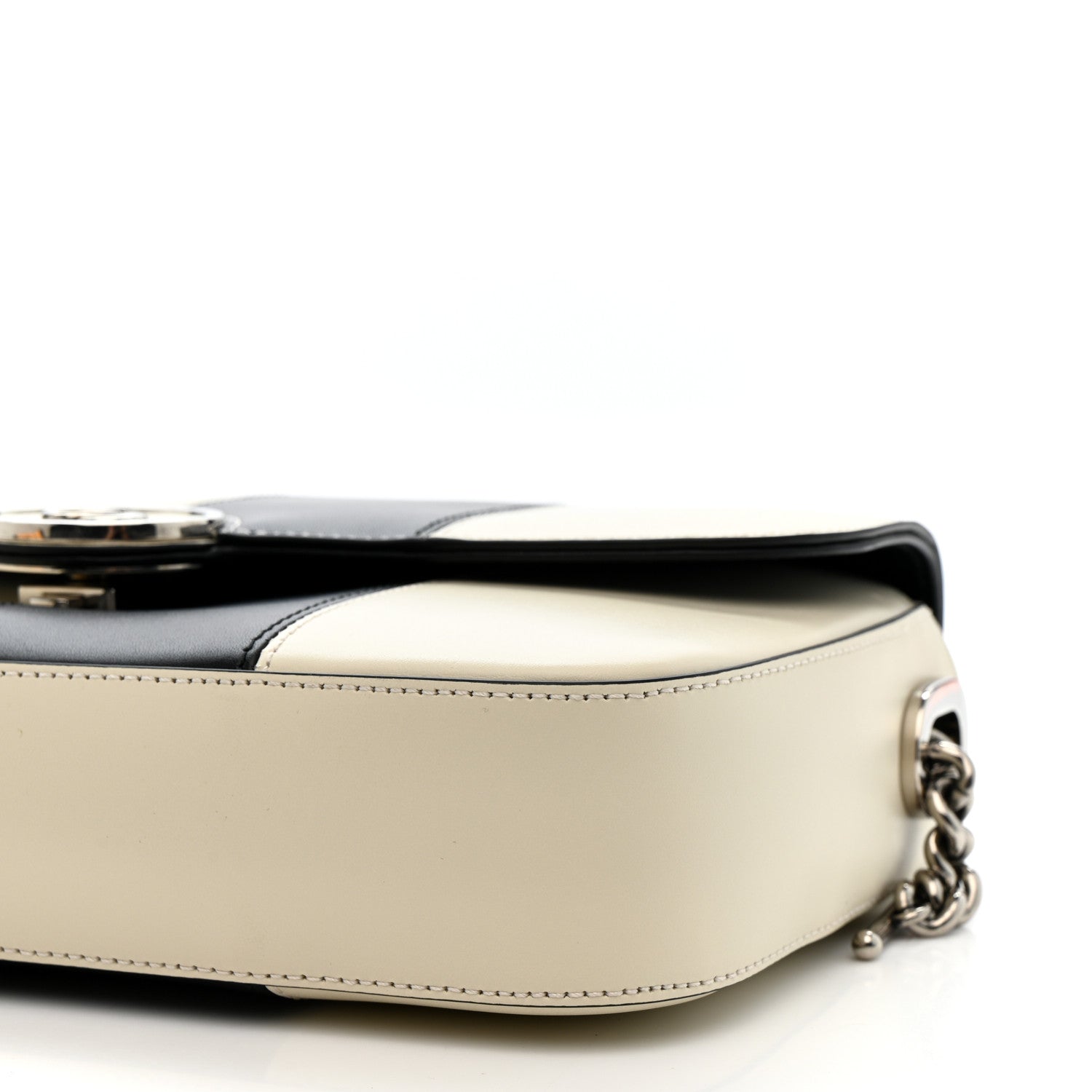 Gucci Senna Calfskin Lines Petite GG Top Handle Shoulder Bag Black Mystic White 10 of 10