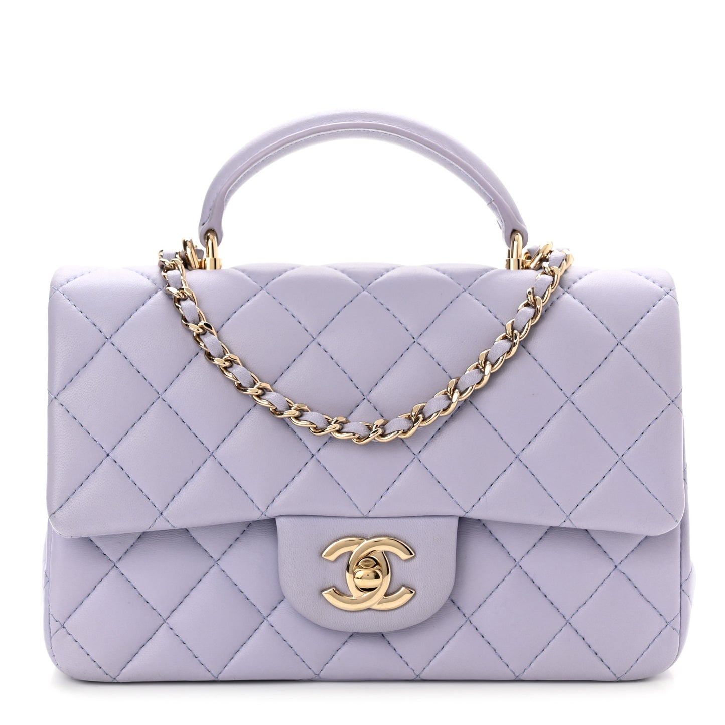 Lambskin Quilted Mini Top Handle Rectangular Flap Light Purple