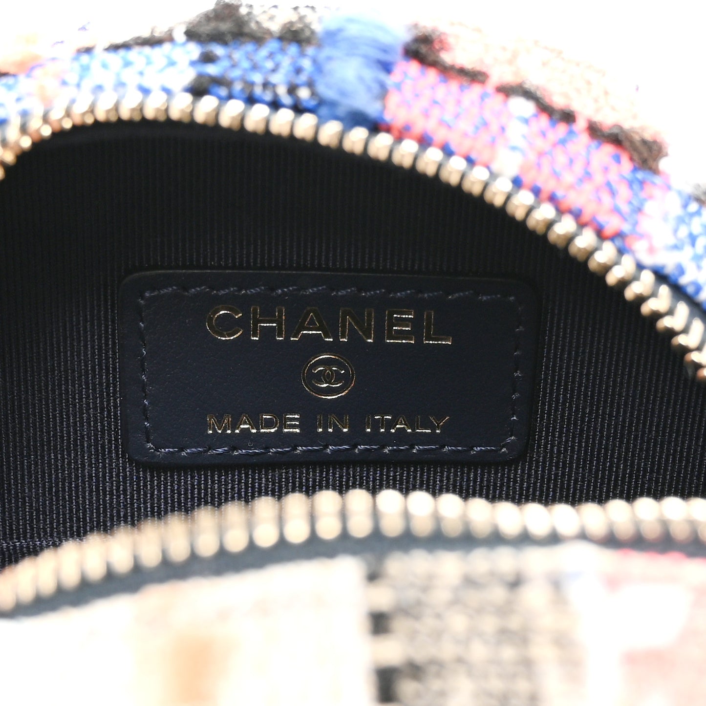 Tweed Quilted Round Clutch With Chain Blue Orange Multicolor