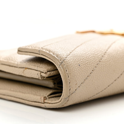 Saint Laurent Grain De Poudre Matelasse Chevron Monogram Flap Wallet Dark Beige 8 of 12
