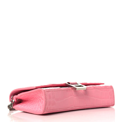 Balenciaga Shiny Calfskin Crocodile Embossed Hourglass Chain Bag Sweet Pink 4 of 12