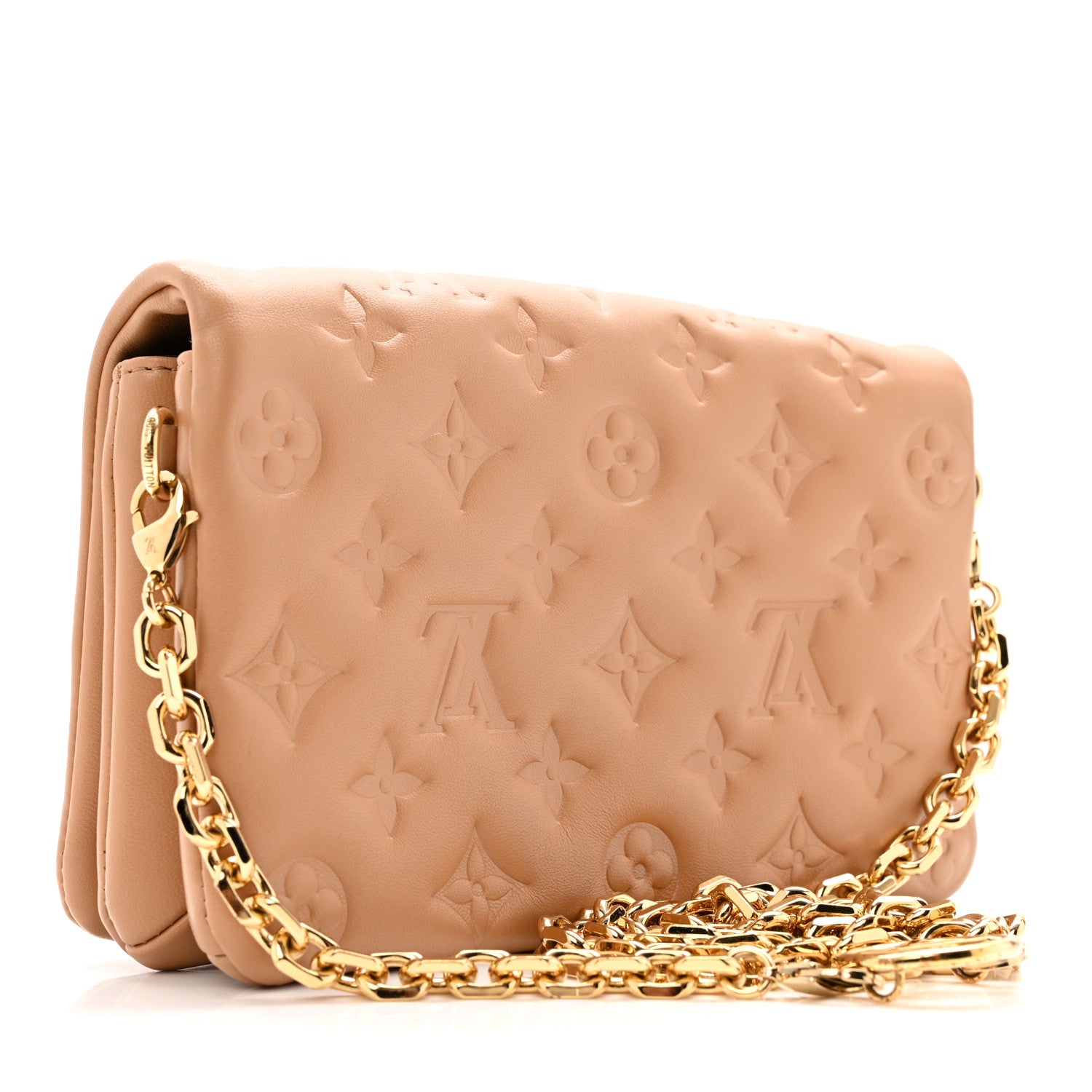 Louis Vuitton Lambskin Embossed Monogram Pochette Coussin Camel 3 of 15