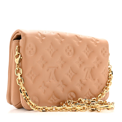 Louis Vuitton Lambskin Embossed Monogram Pochette Coussin Camel 3 of 15