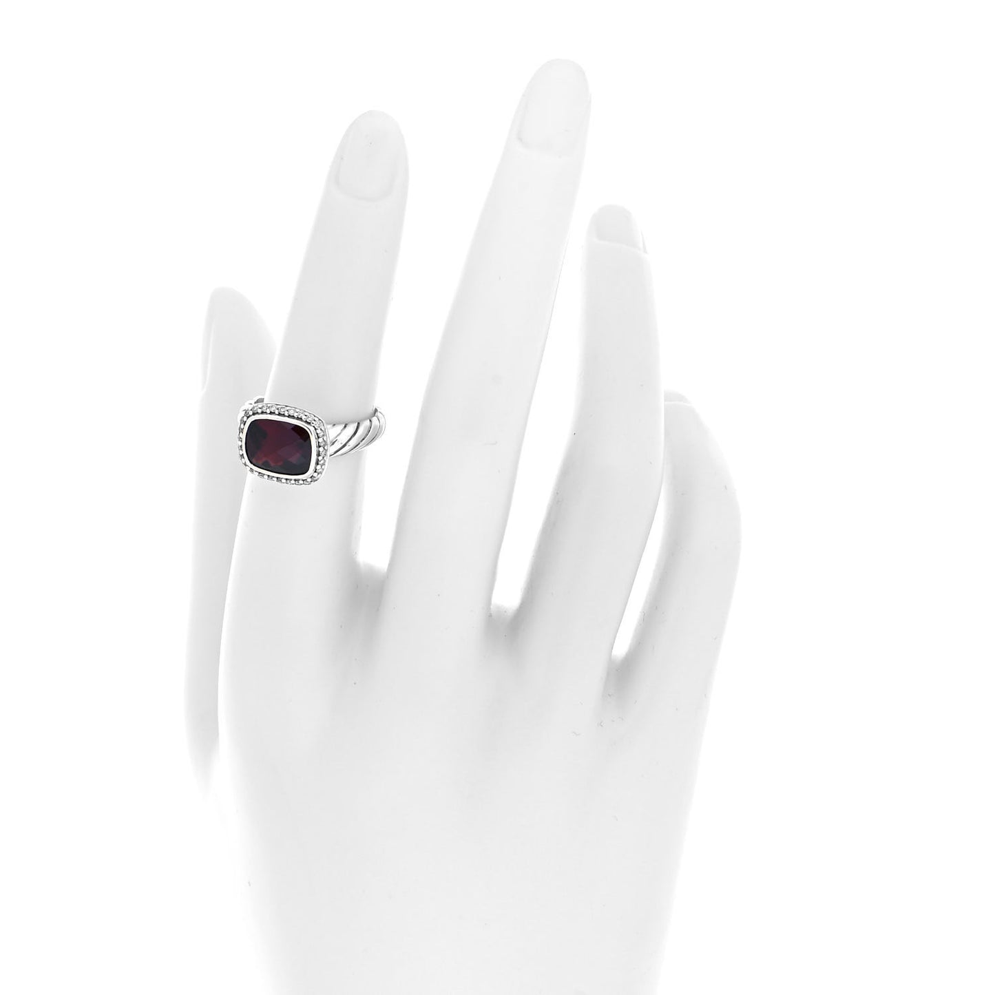 Sterling Silver Diamond Garnet 10mm Noblesse Ring 51 5.75