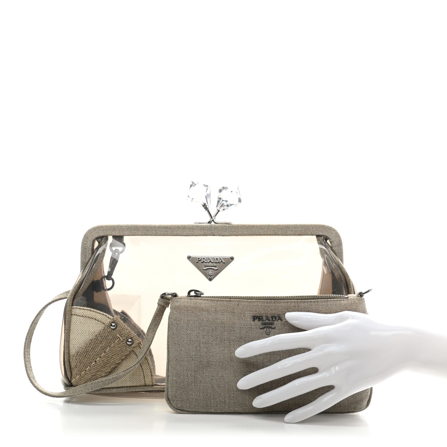 Canvas Plexiglass Kisslock Clutch Naturale