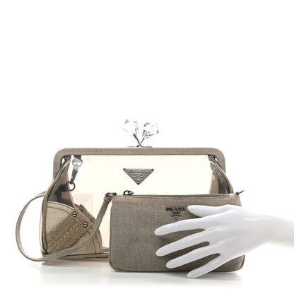 Prada Canvas Plexiglass Kisslock Clutch Naturale 2 of 9