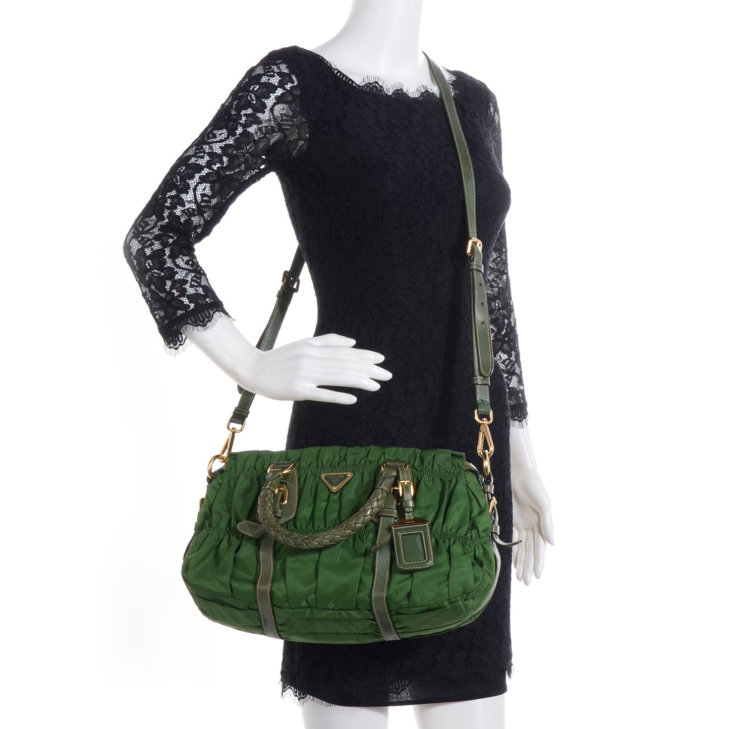 Tessuto Nylon Gaufre Shopping Satchel Green