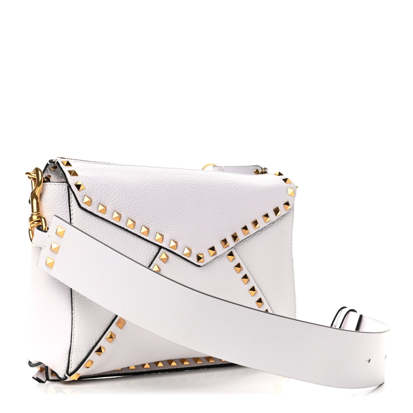 Pebbled Calfskin Medium Rockstud Hype Shoulder Bag White