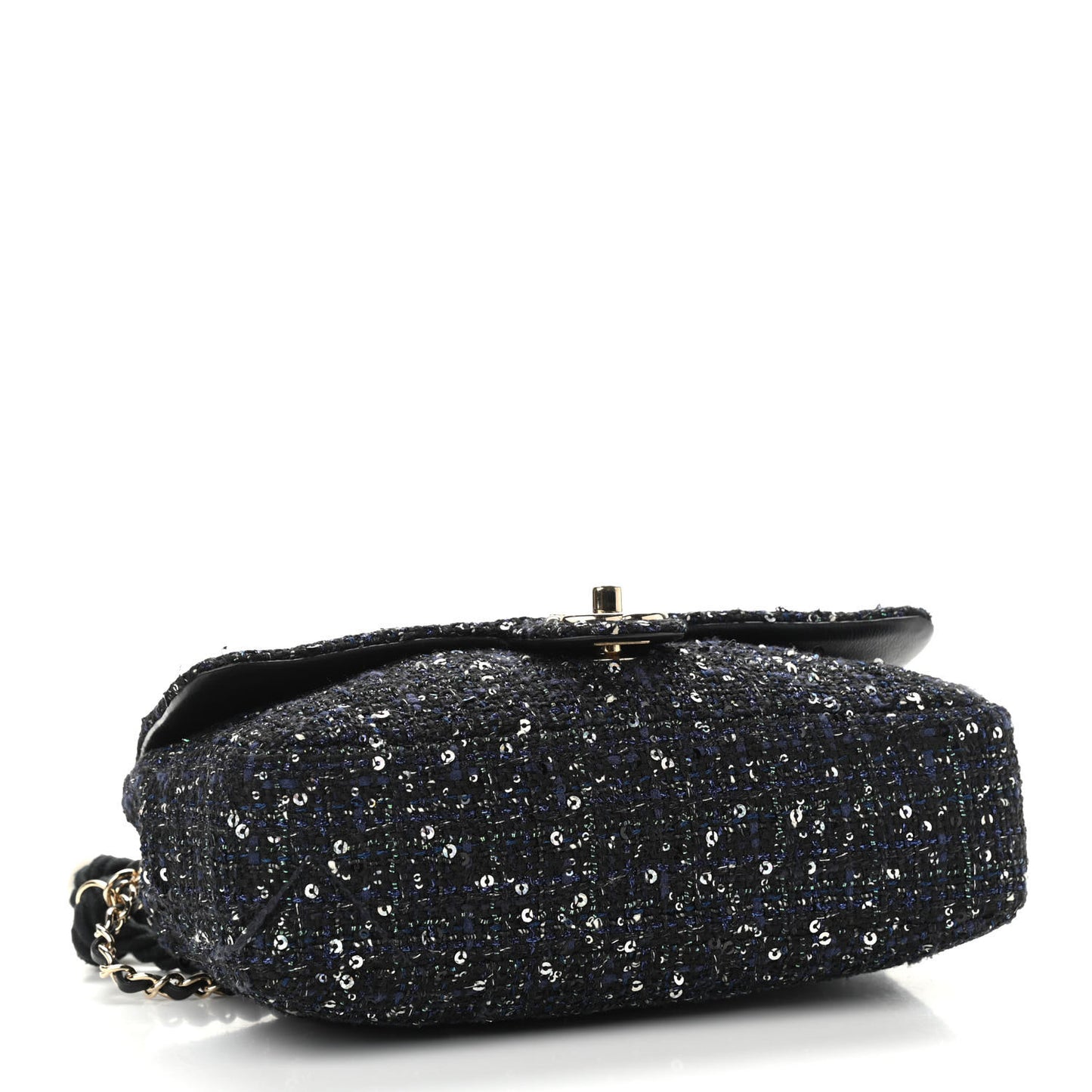 Tweed Medium Pearl Handle Flap Black Ecru