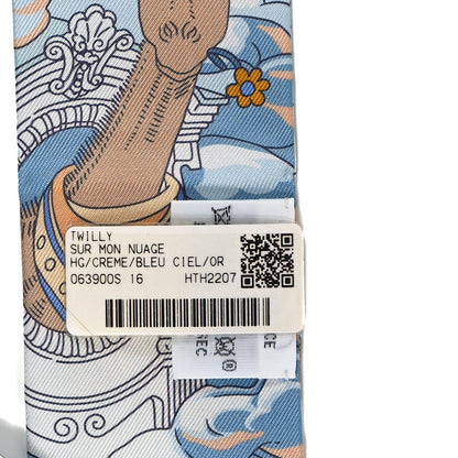 Hermes Silk Sur Mon Nuage Twilly Creme Bleu Ciel Orange 3 of 4