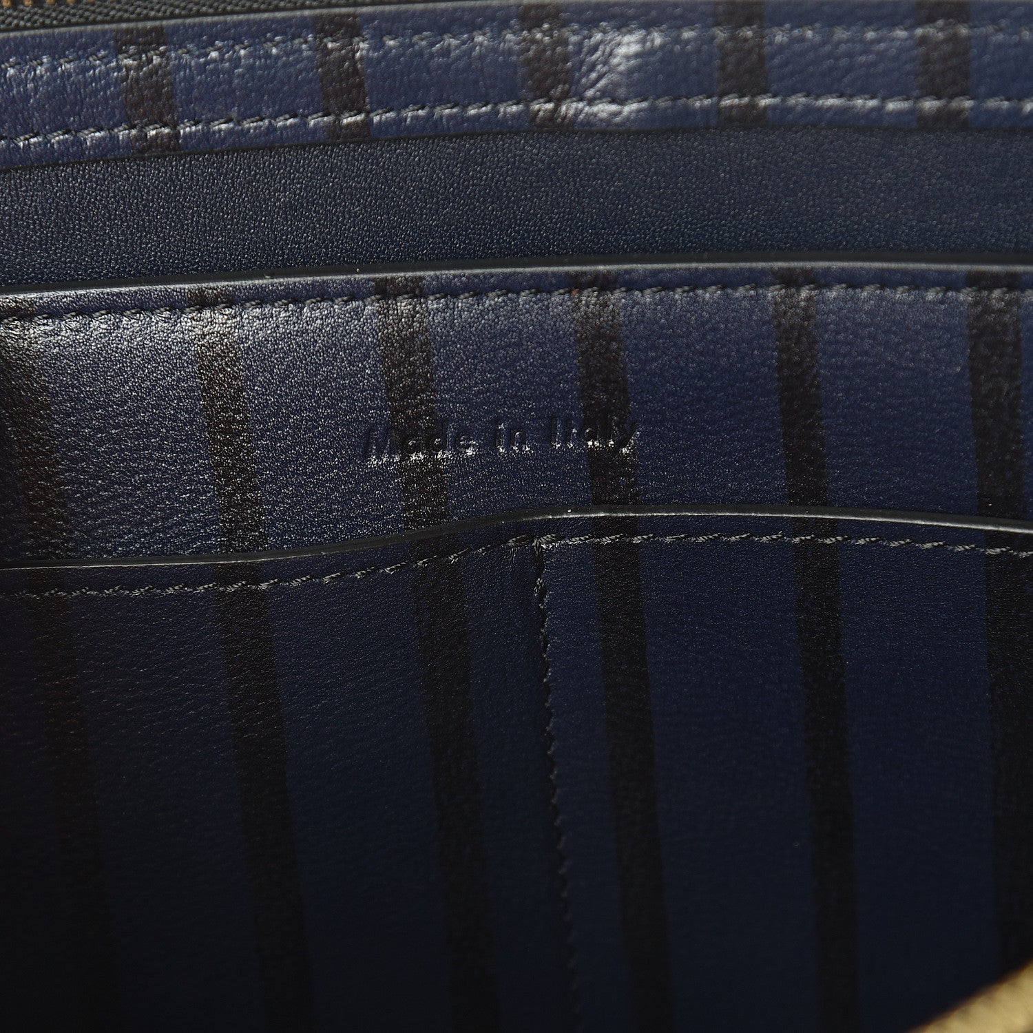 Celine Grained Calfskin Striped Tri-Fold Clutch Midnight 5 of 9