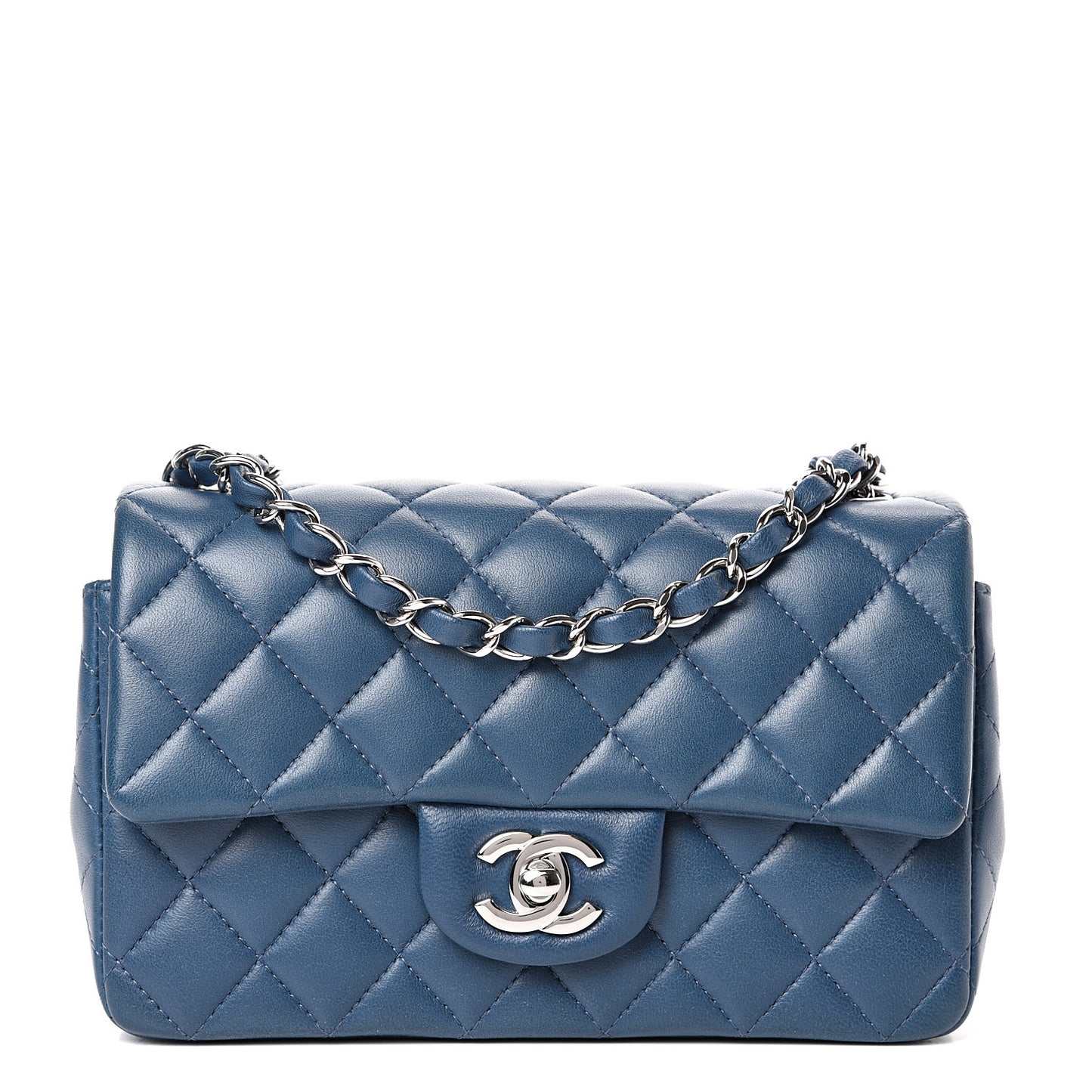 Lambskin Quilted Mini Rectangular Flap Dark Blue