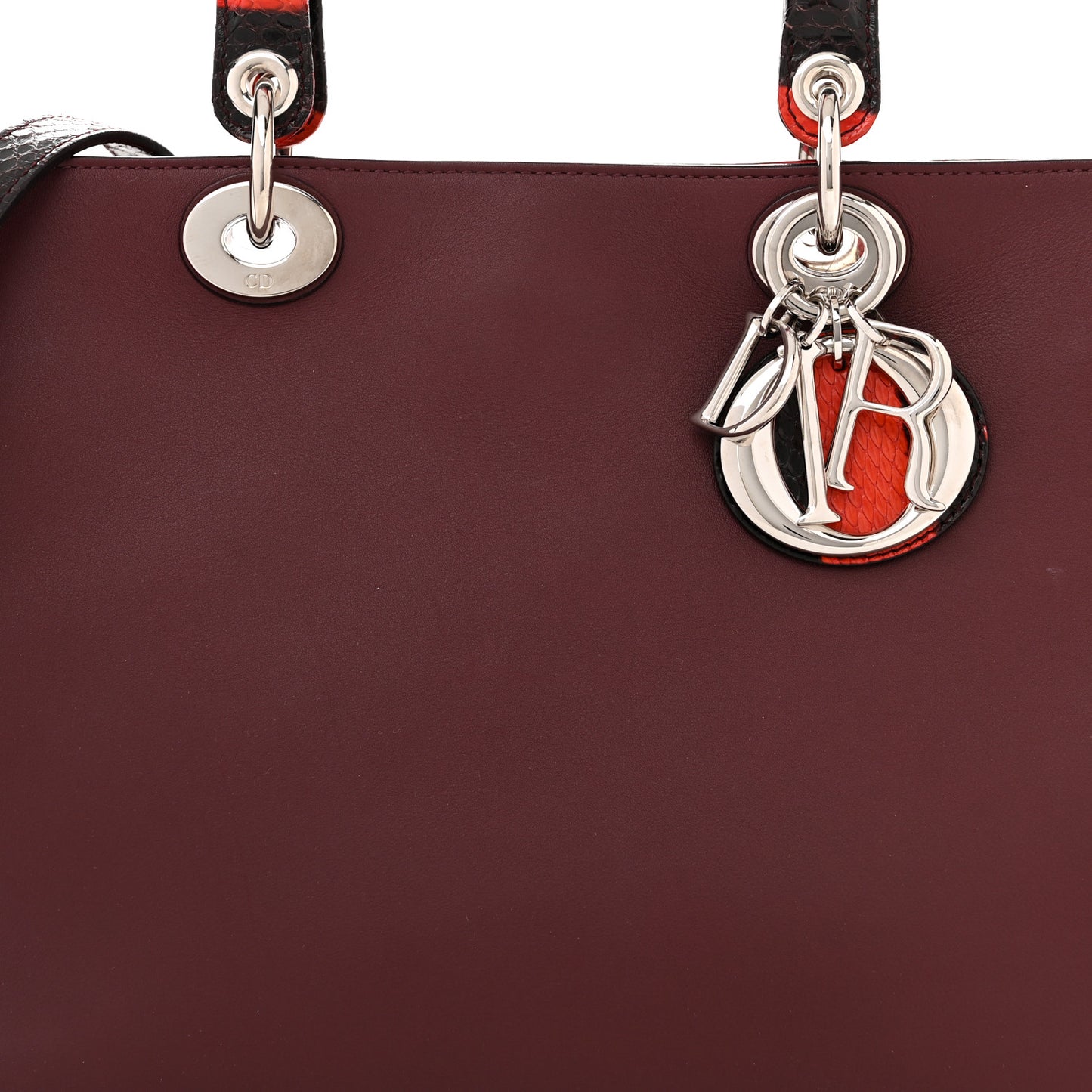 Calfskin Snakeskin Medium Diorissimo Tote Burgundy Red