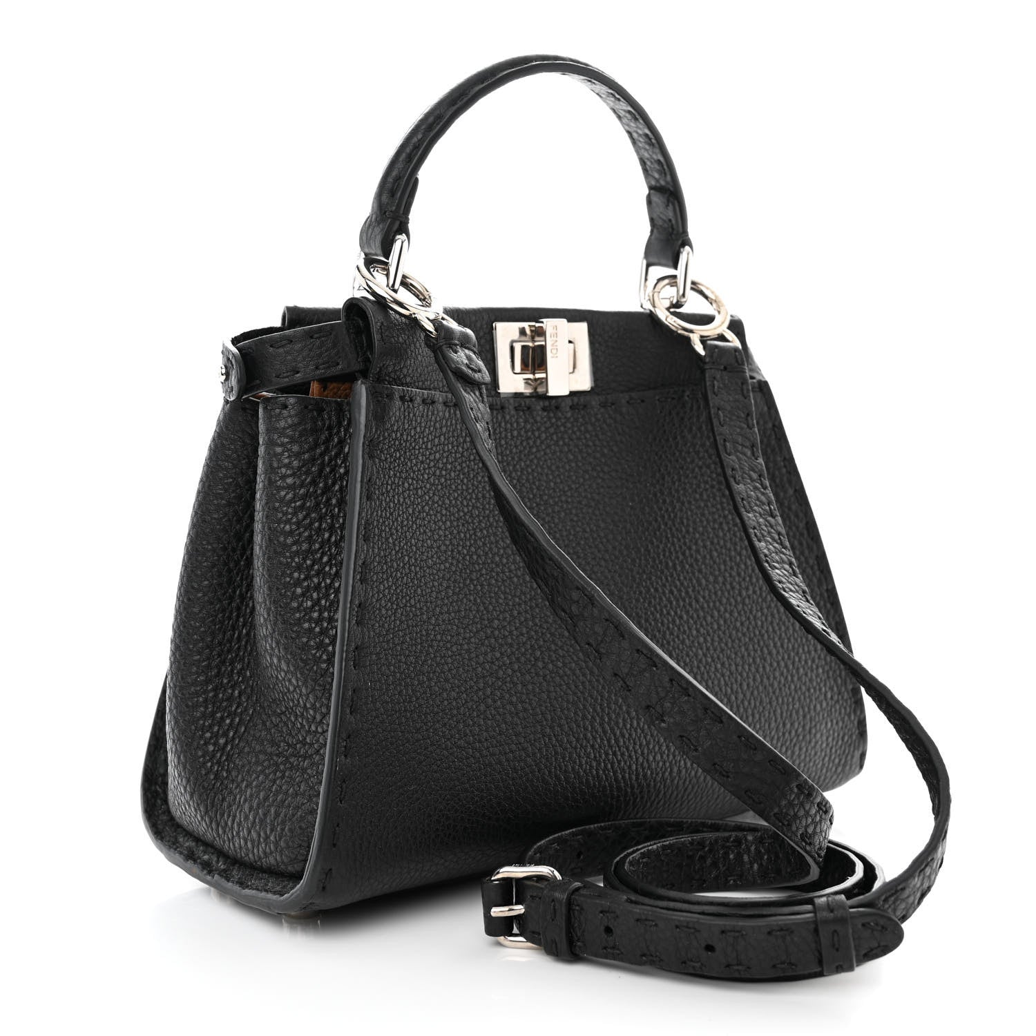 Fendi Cuoio Romano Selleria Bi-Color Mini Peekaboo Iconic Satchel Black Mou 3 of 11