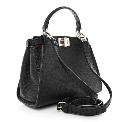 Fendi Cuoio Romano Selleria Bi-Color Mini Peekaboo Iconic Satchel Black Mou 3 of 11