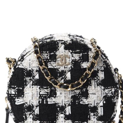 Chanel Tweed Quilted Round Clutch With Chain Black Ecru White 9 of 10
