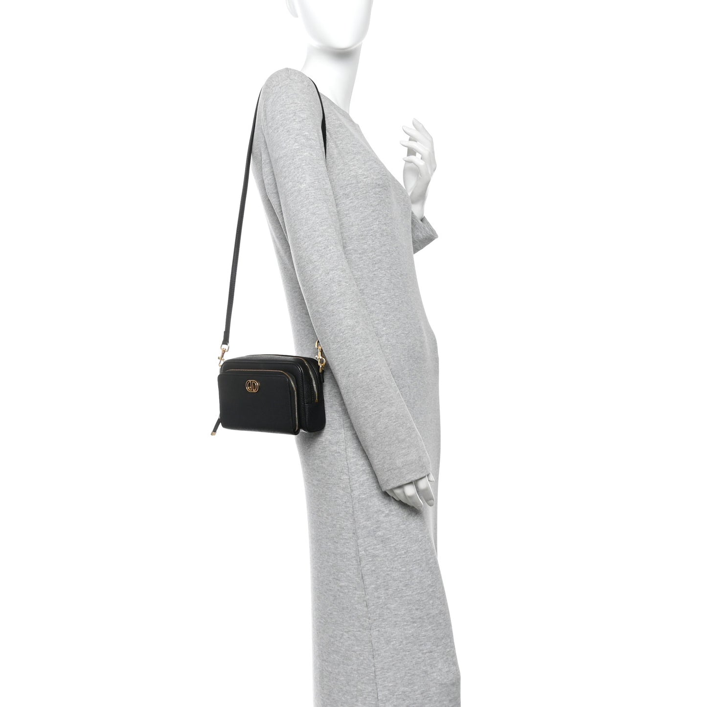 Grained Calfskin Caro Double Pouch Black