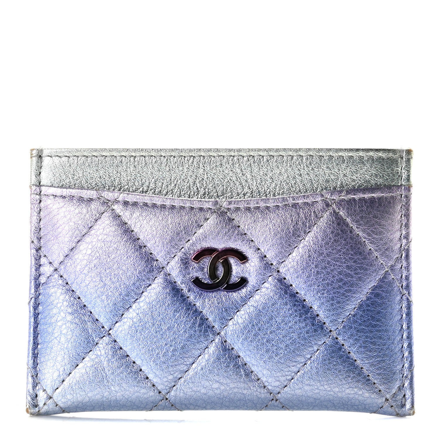 Chanel Gradient Metallic Calfskin Quilted Card Holder Silver Blue Yellow Purple 1 of 8