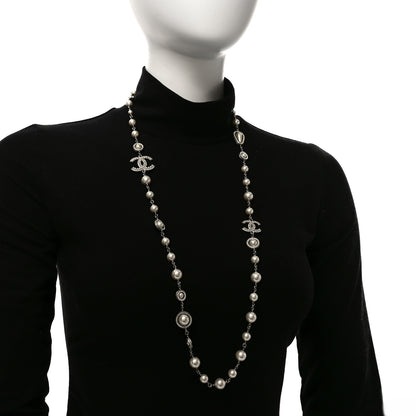 Chanel Pearl Crystal CC Long Necklace Silver 2 of 5