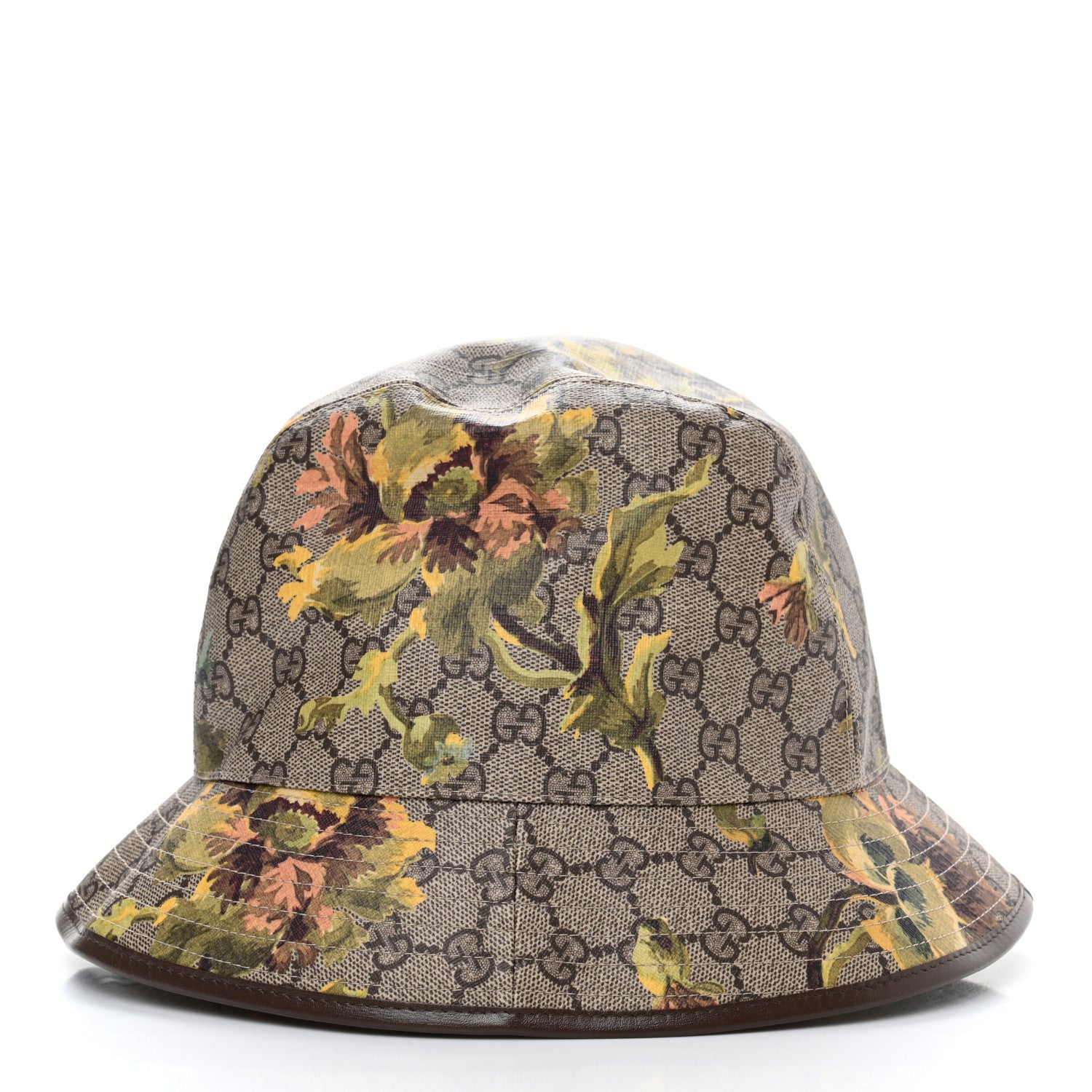 Gucci GG Supreme Monogram Azalea Calfskin Dusty Carnation Retro Interlocking G Bucket Hat Beige Ebony Multicolor 4 of 12