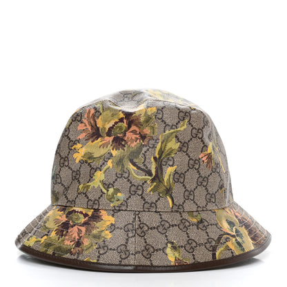 Gucci GG Supreme Monogram Azalea Calfskin Dusty Carnation Retro Interlocking G Bucket Hat Beige Ebony Multicolor 4 of 12