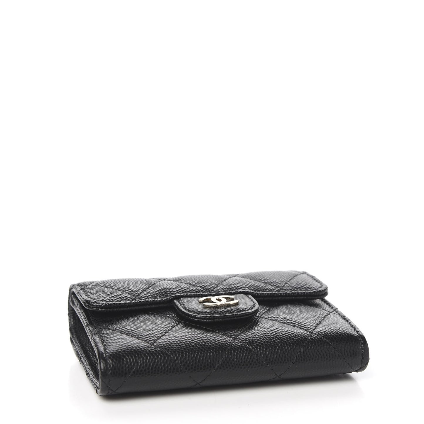 Caviar Quilted Flap Card Holder Wallet Black