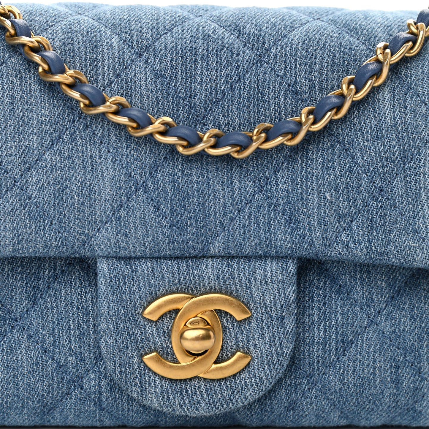 Denim Quilted Mini Pearl Crush Rectangular Flap Blue