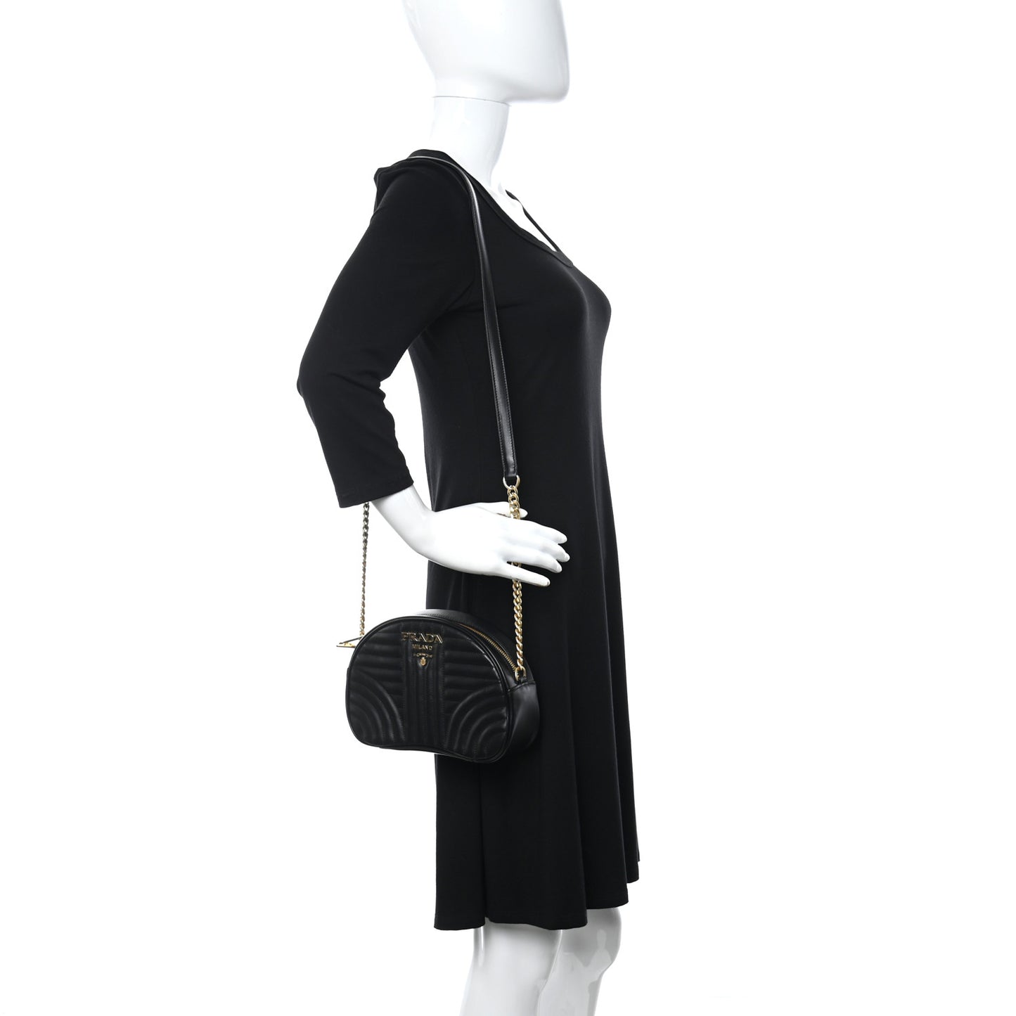 Soft Calfskin Impunture Diagramme Dome Crossbody Bag Black