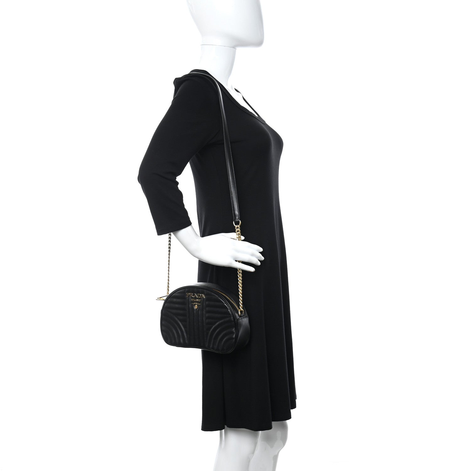 Prada Soft Calfskin Impunture Diagramme Dome Crossbody Bag Black 2 of 10