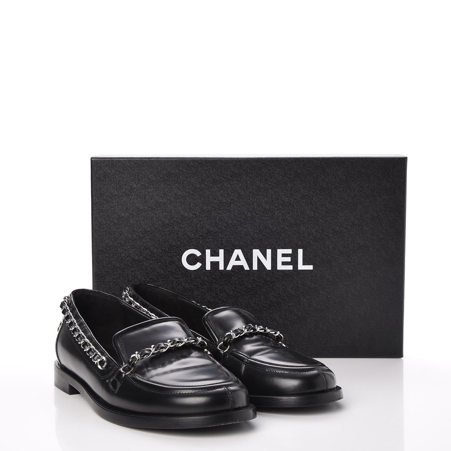 Calfskin CC Chain Moccasin Loafers 35 Black