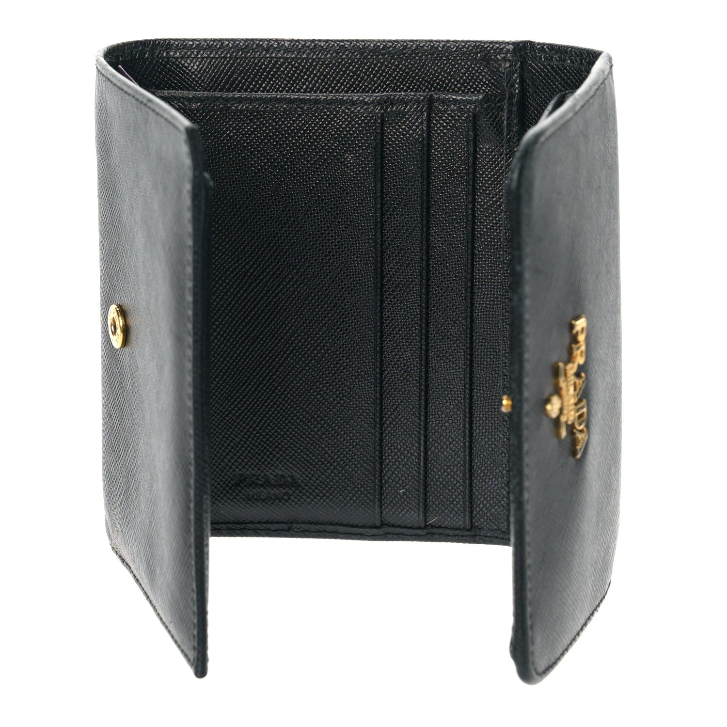 Prada Saffiano Metal Tri-Fold Wallet Black 5 of 8