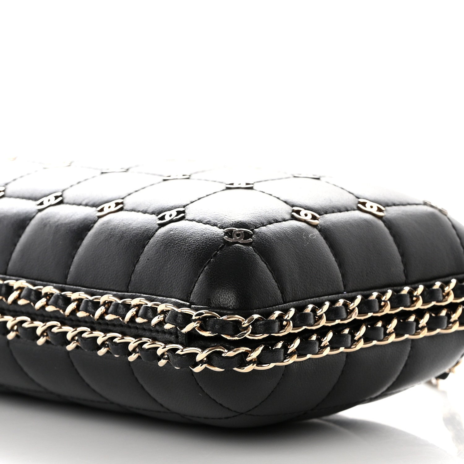 Chanel Lambskin Quilted CC Studded Chain Around Clutch Black 10 of 10